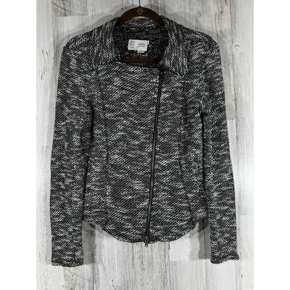 Saturday Sunday Anthro Moto Jacket Size Small Black Marled Knit Shacket Zip‎